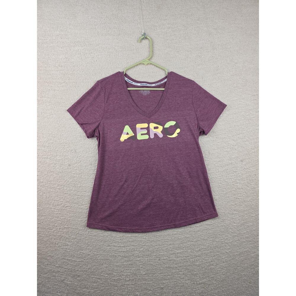 Aeropostale Sport Women's XL Heathered Purple V-Neck AERO Graphic T-Shirt